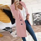 Women's dark orange lapel collar button front coat with front pockets, autumn layering piece