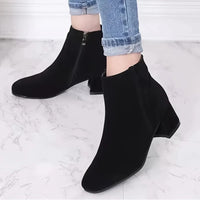 Helena | Women's Suede Block Heel Ankle Boots, Side Zip