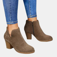 Hebe | Women's Suede Block Heel Ankle Boots with Zip