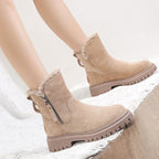 Suede platform ankle boots, slip-on style, product still life