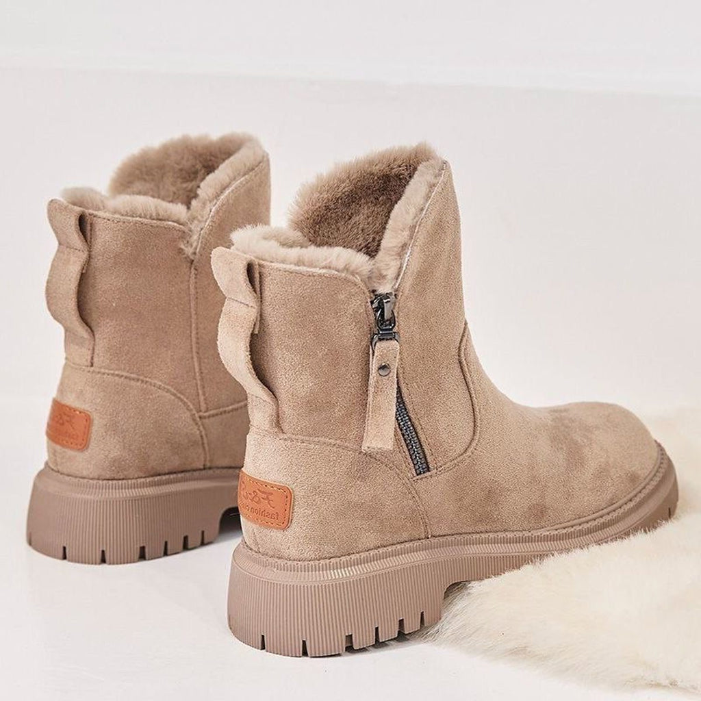 Suede platform ankle boots, slip-on style, product still life