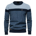 Men's blue classic crew neck knitted jumper for autumn