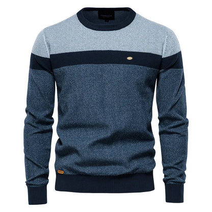 Men's blue classic crew neck knitted jumper for autumn