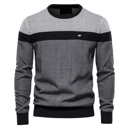 Men's blue classic crew neck knitted jumper for autumn
