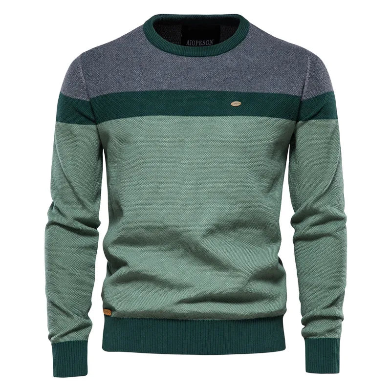 Men's blue classic crew neck knitted jumper for autumn