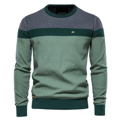 Men's blue classic crew neck knitted jumper for autumn