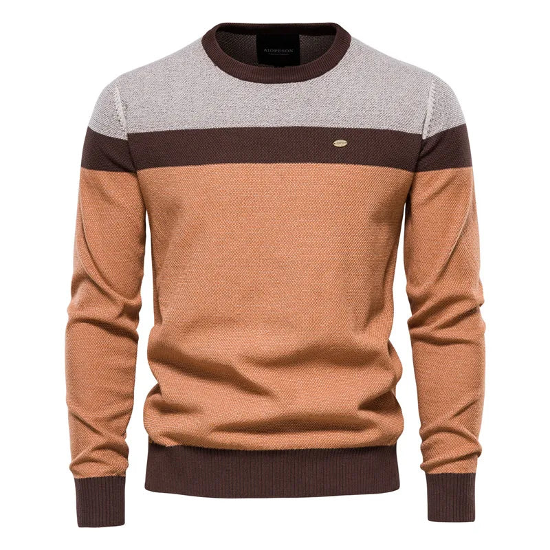 Men's green classic crew neck knitted jumper for autumn