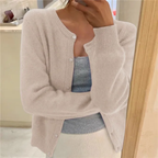 Grey open front knit cardigan with a loose, everyday fit for layering