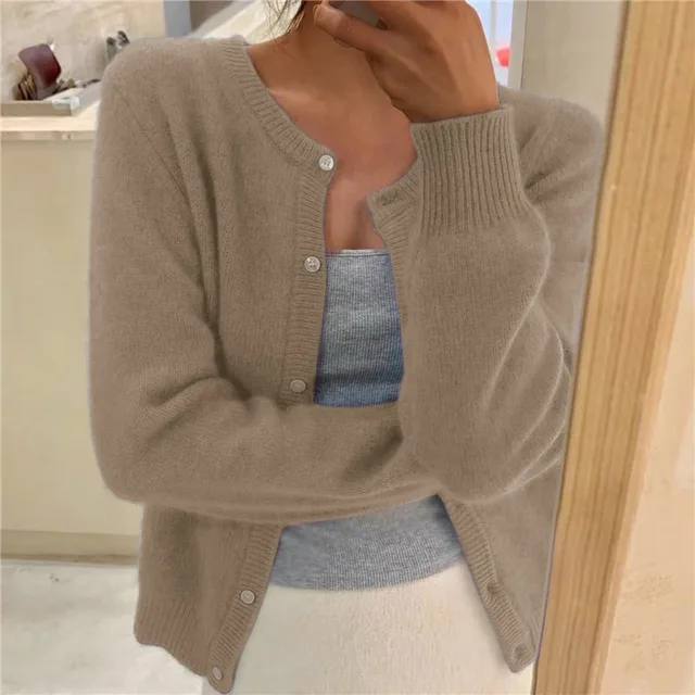 Grey open front knit cardigan with a loose, everyday fit for layering