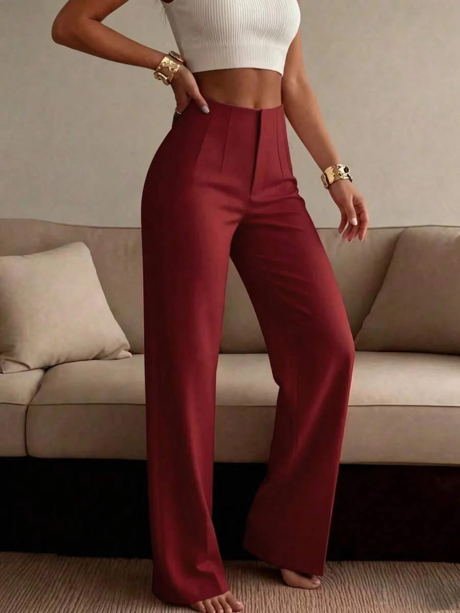 Women's dark red tailored wide leg trousers