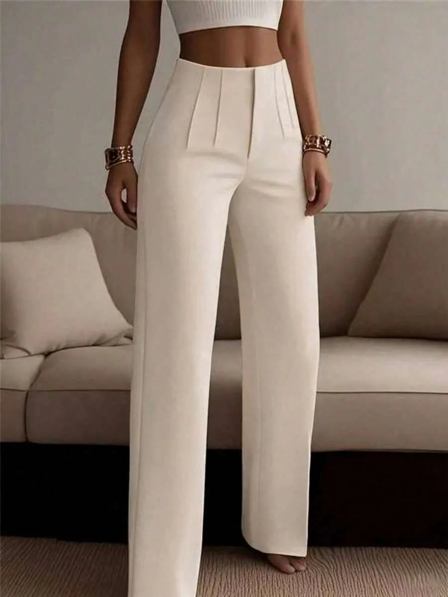 Women's cream tailored wide leg trousers