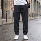 Men's mustard yellow corduroy joggers with a tapered fit and cuffed hem