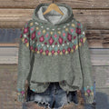 Women's Grey Patterned Knit Pullover Hoodie