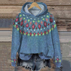 Women's Blue Patterned Knit Pullover Hoodie