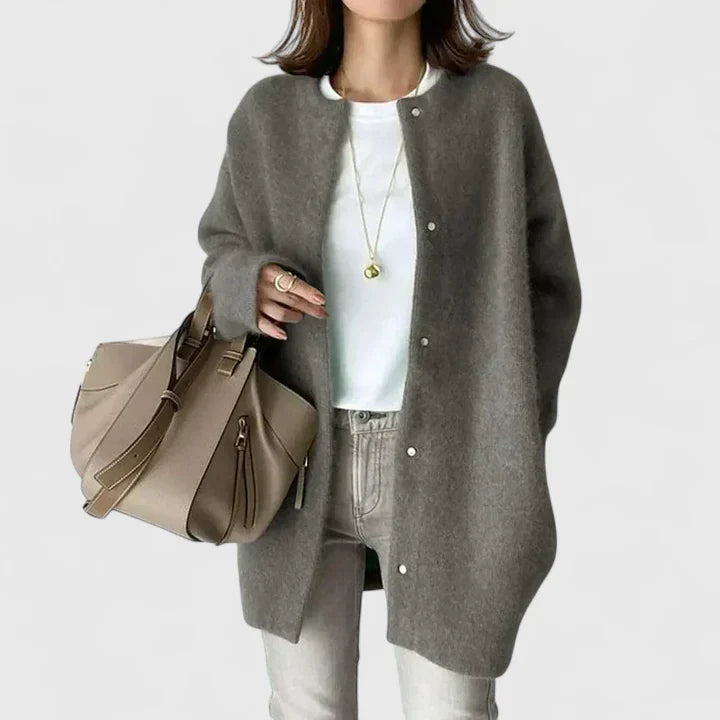 Women's dark grey tailored jacket with a button-front closure