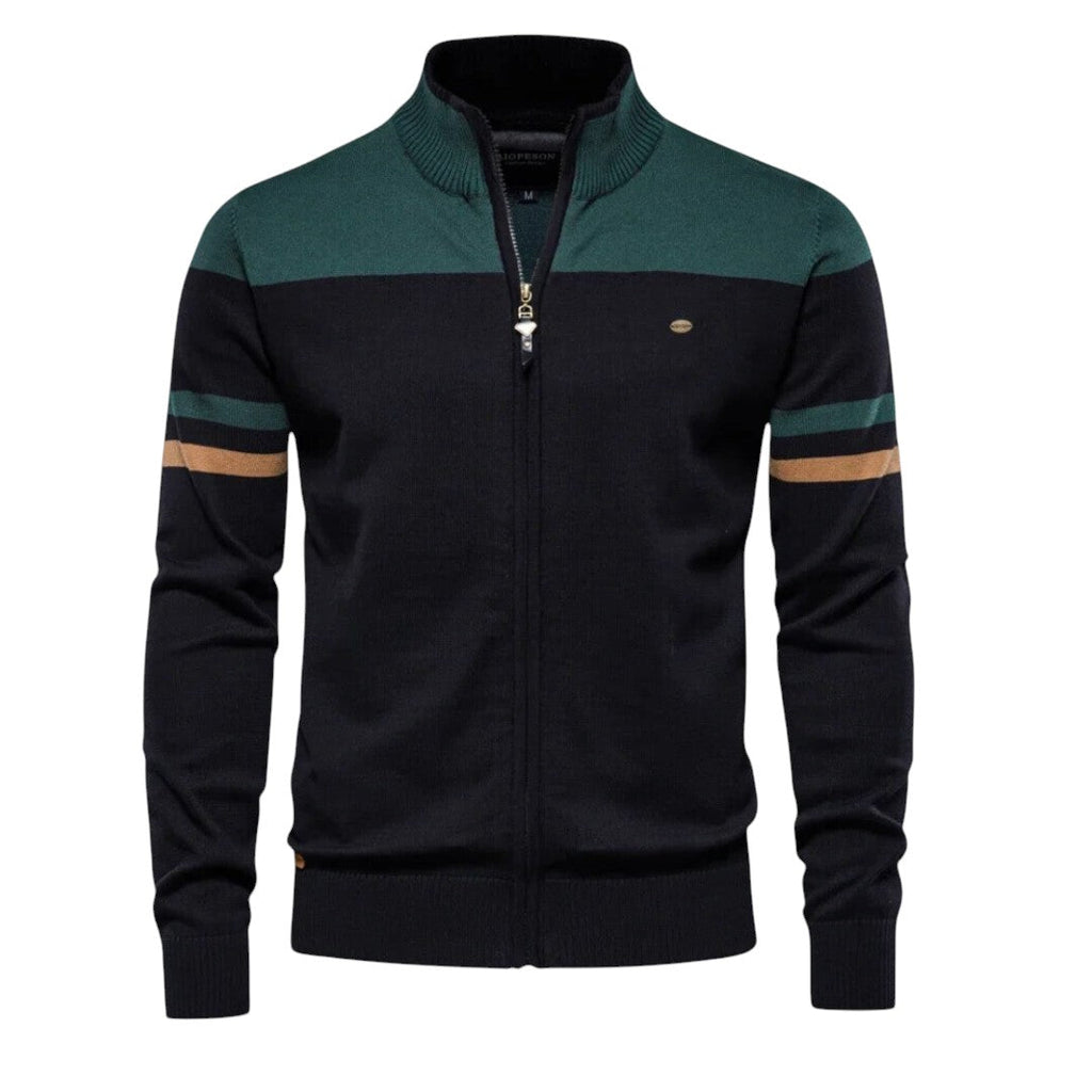 Men's black crew neck knitted jumper for autumn layering