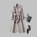 Women's Beige Belted Autumn Trench Coat, Knee-Length