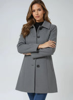 Women's grey a-line wool coat with satin lining