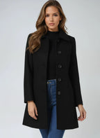 Women's black a-line wool coat with satin lining