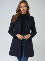 Women's navy a-line wool coat with satin lining