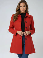 Women's red a-line wool coat with satin lining