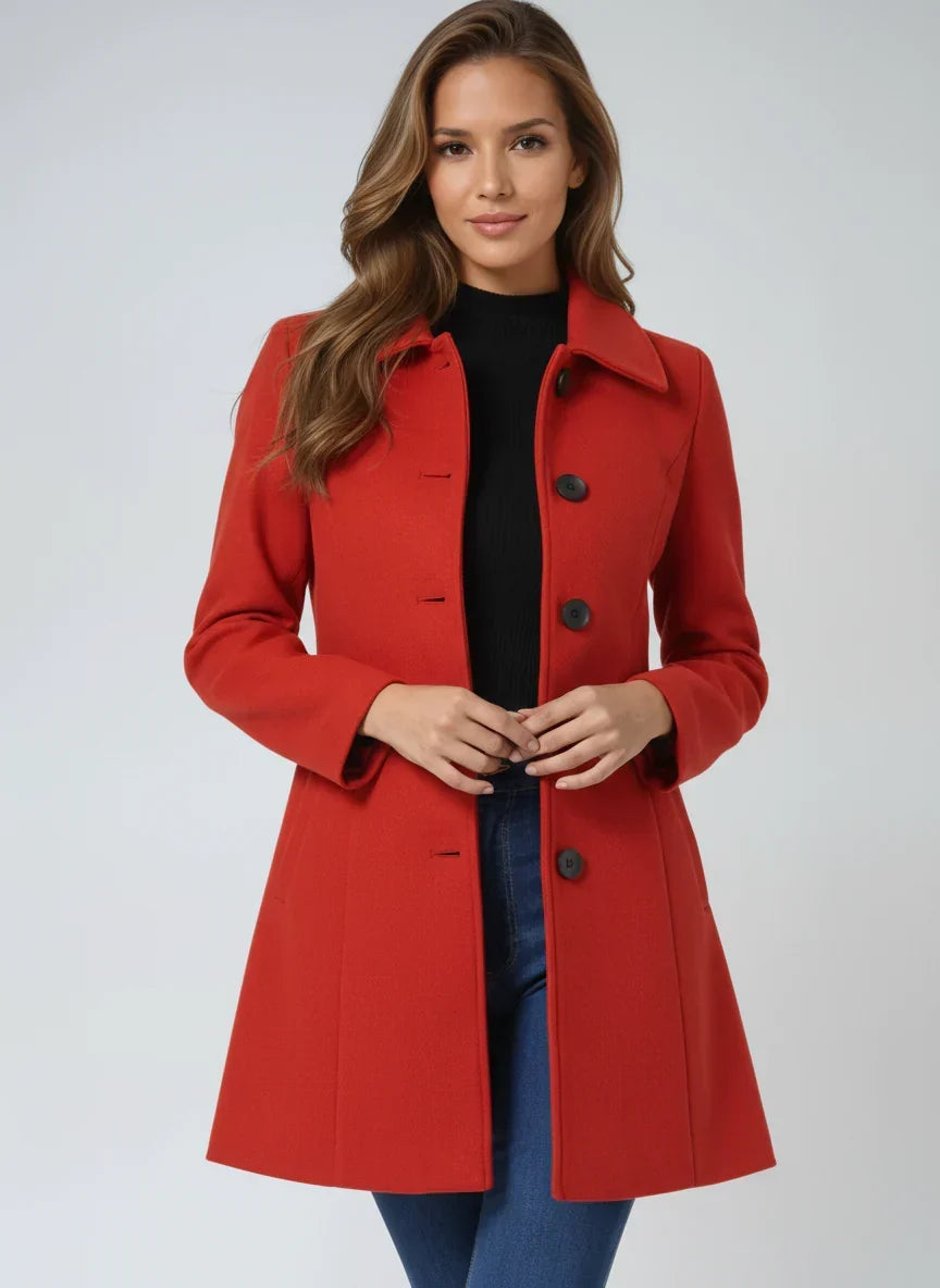 Women's red a-line wool coat with satin lining
