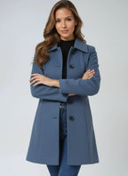 Women's blue a-line wool coat with satin lining