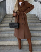 Women's brown long double breasted coat