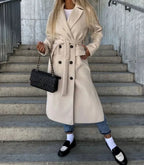 Women's cream long double breasted coat