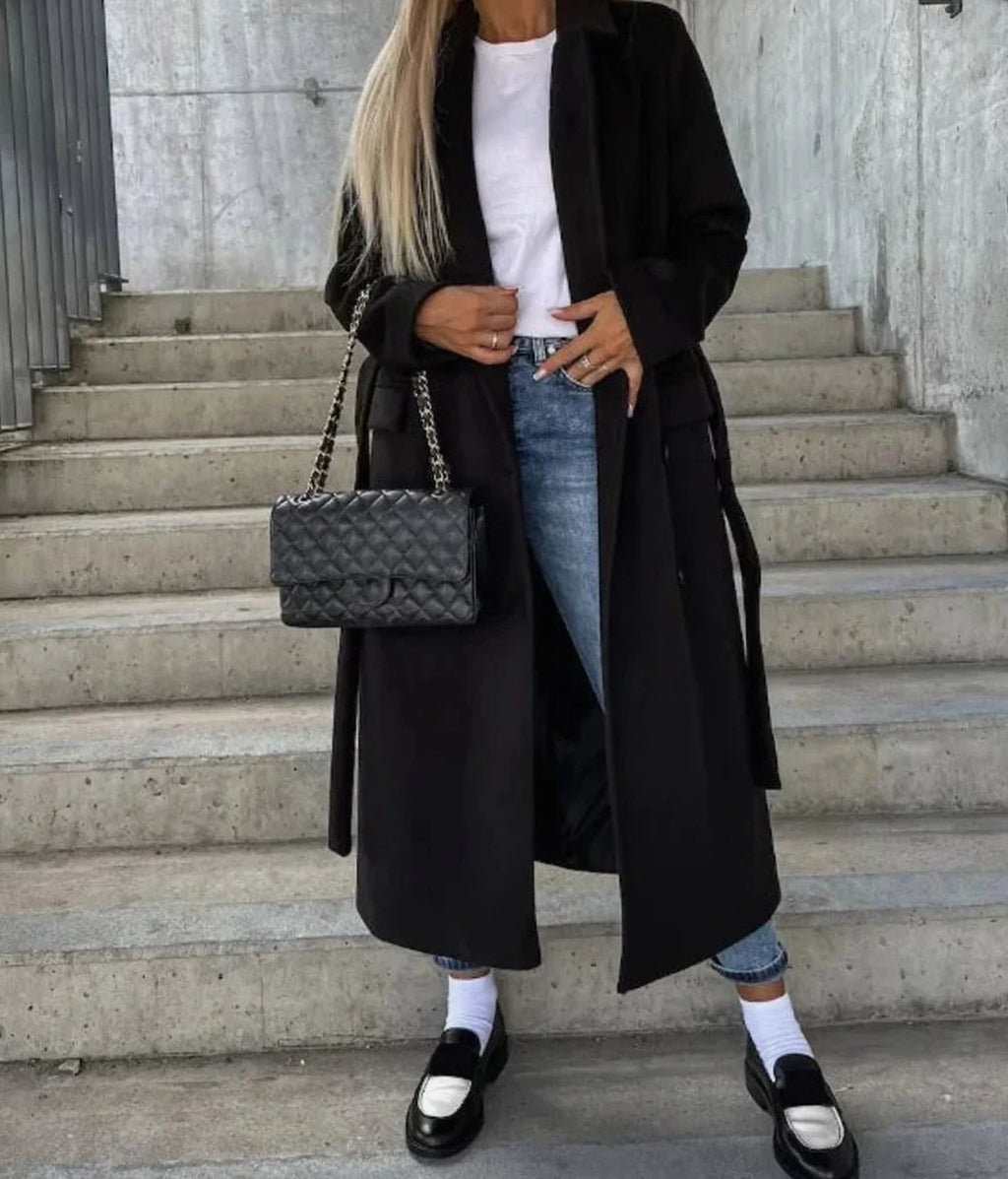 Women's black long double breasted coat