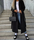 Women's black long double breasted coat