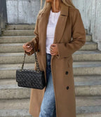 Women's camel long double breasted coat