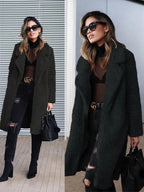 Women's apricot longline borg teddy coat with a plush, insulated finish