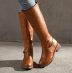 Women's brown chunky sole ankle boots in faux leather for autumn