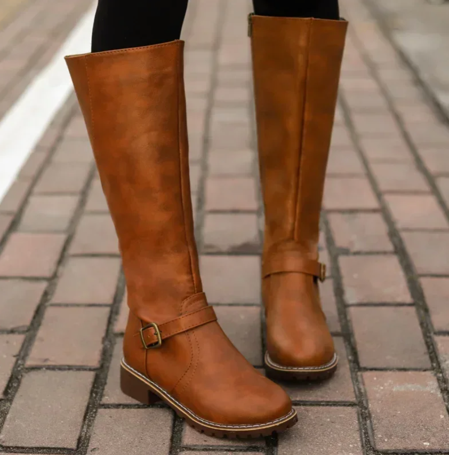 Women's brown chunky sole ankle boots in faux leather for autumn