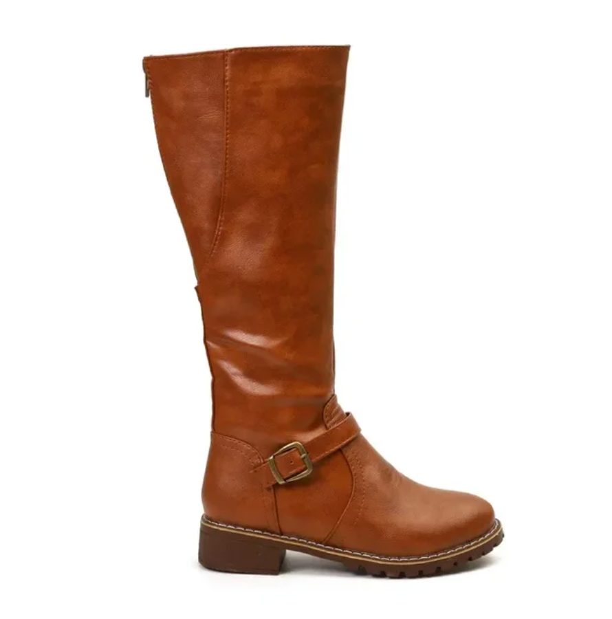 Women's brown chunky sole ankle boots in faux leather for autumn