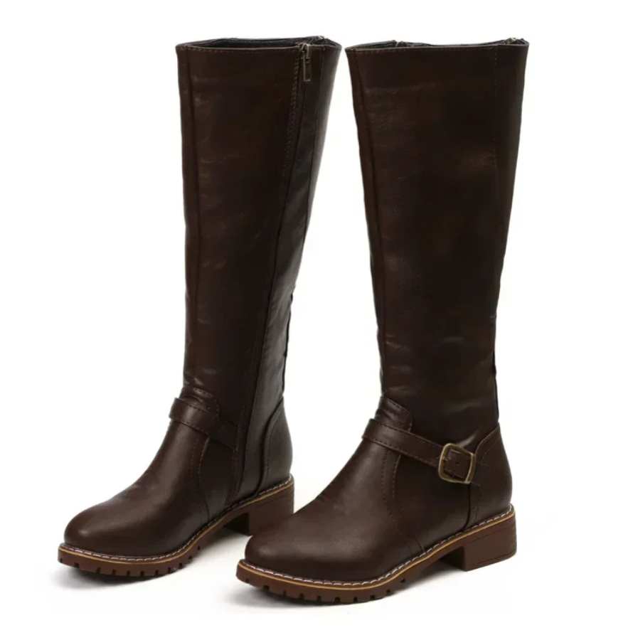 Women's brown chunky sole ankle boots in faux leather for autumn