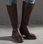 Women's brown chunky sole ankle boots in faux leather for autumn