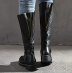 Women's brown chunky sole ankle boots in faux leather for autumn