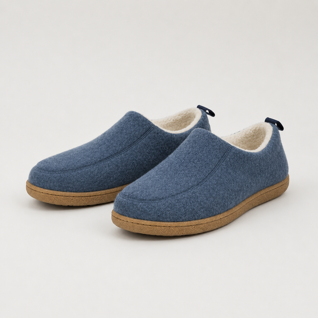 Fleece-lined house shoes with supportive cushioned sole