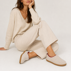 Fleece-lined house shoes with supportive cushioned sole