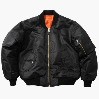 Unisex red bomber jacket in a classic street-style silhouette