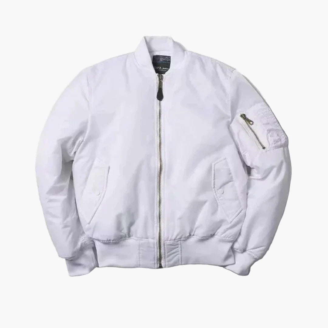 Unisex red bomber jacket in a classic street-style silhouette