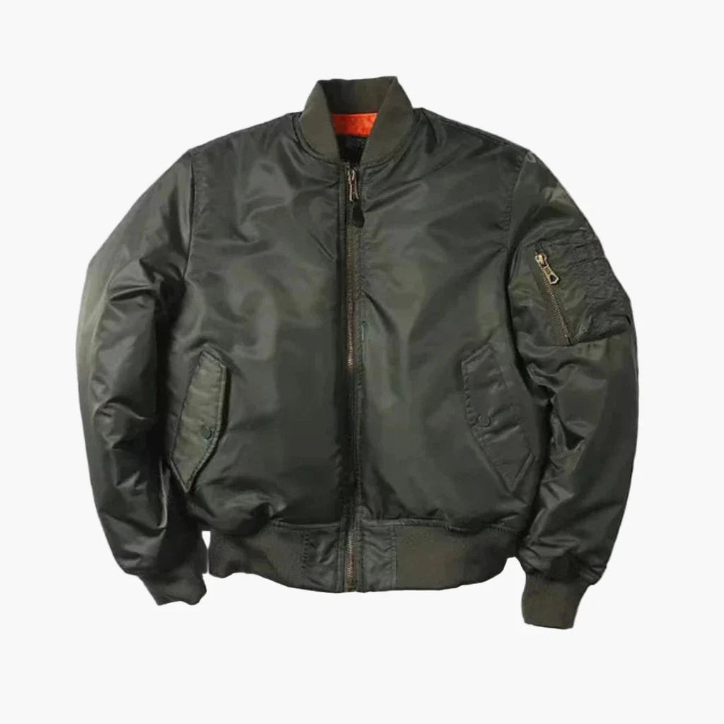 Unisex black bomber jacket in a classic street-style silhouette