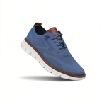 Men's blue knit oxford style trainers with a lightweight sole