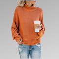 Women's Orange Chunky Knit Oversized Turtleneck Jumper for Autumn