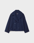 Women's navy short double-breasted wool blend overcoat for autumn