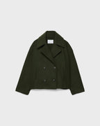 Women's black short double-breasted wool blend overcoat for autumn