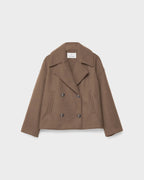 Women's black short double-breasted wool blend overcoat for autumn