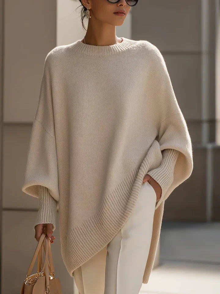 Women's Beige Oversized Batwing Sleeve Autumn Jumper